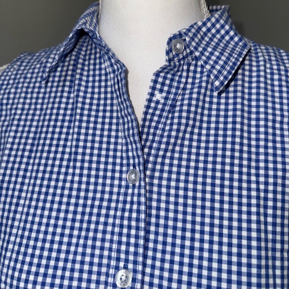 IZOD Women’s Blue White Gingham Sleeveless Button Down Shirt Size L‎ Farm Core - Picture 4 of 7